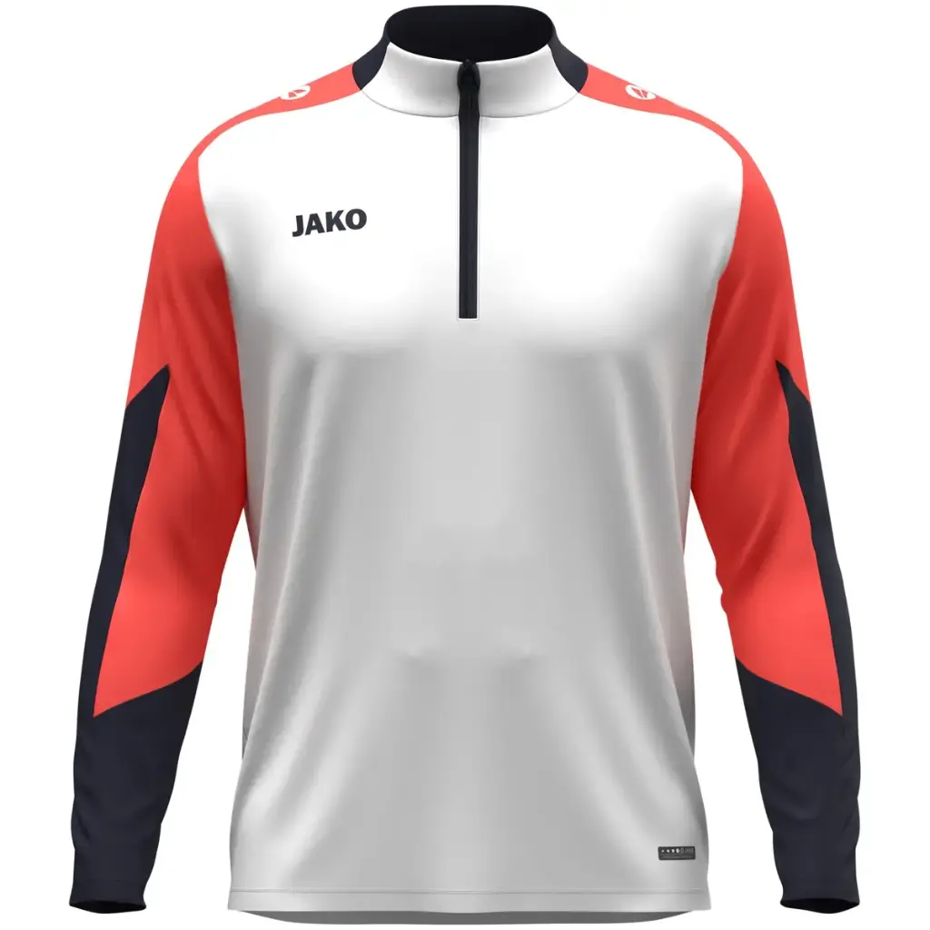 JAKO Ziptop junior Dynamic – Liberté, confort et style éco-responsable (blanc/corail/marine, 116)