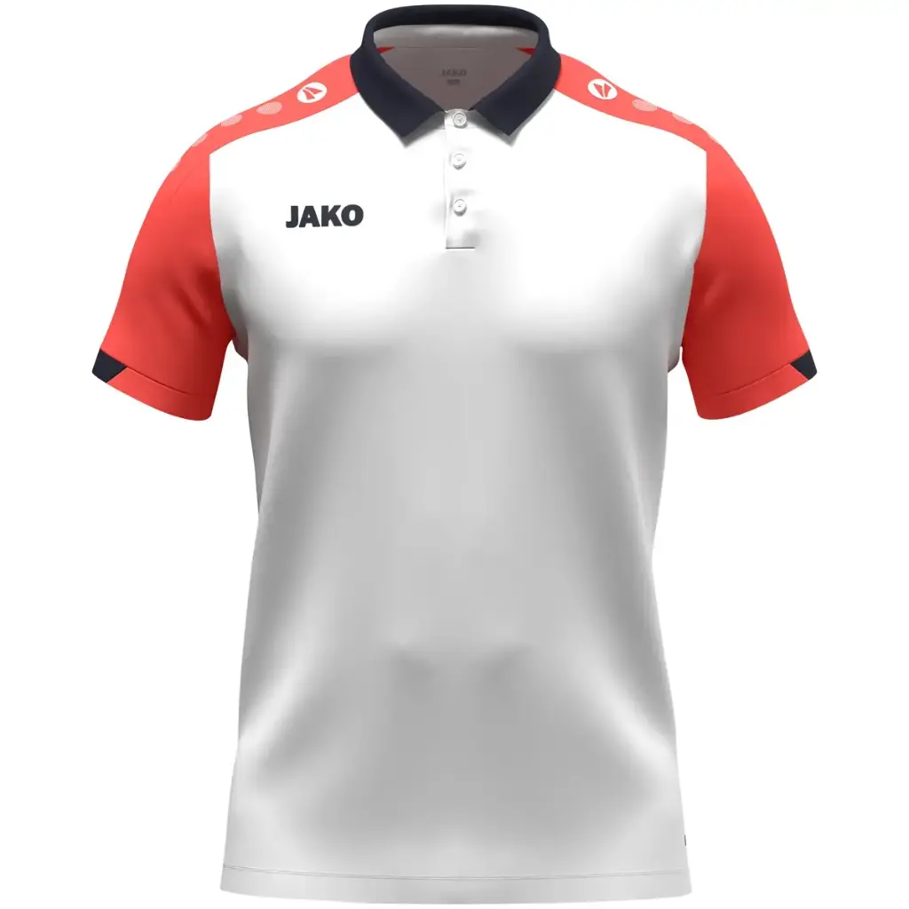 JAKO Polo junior Dynamic – Style, confort et engagement durable (blanc/corail/marine, 140)