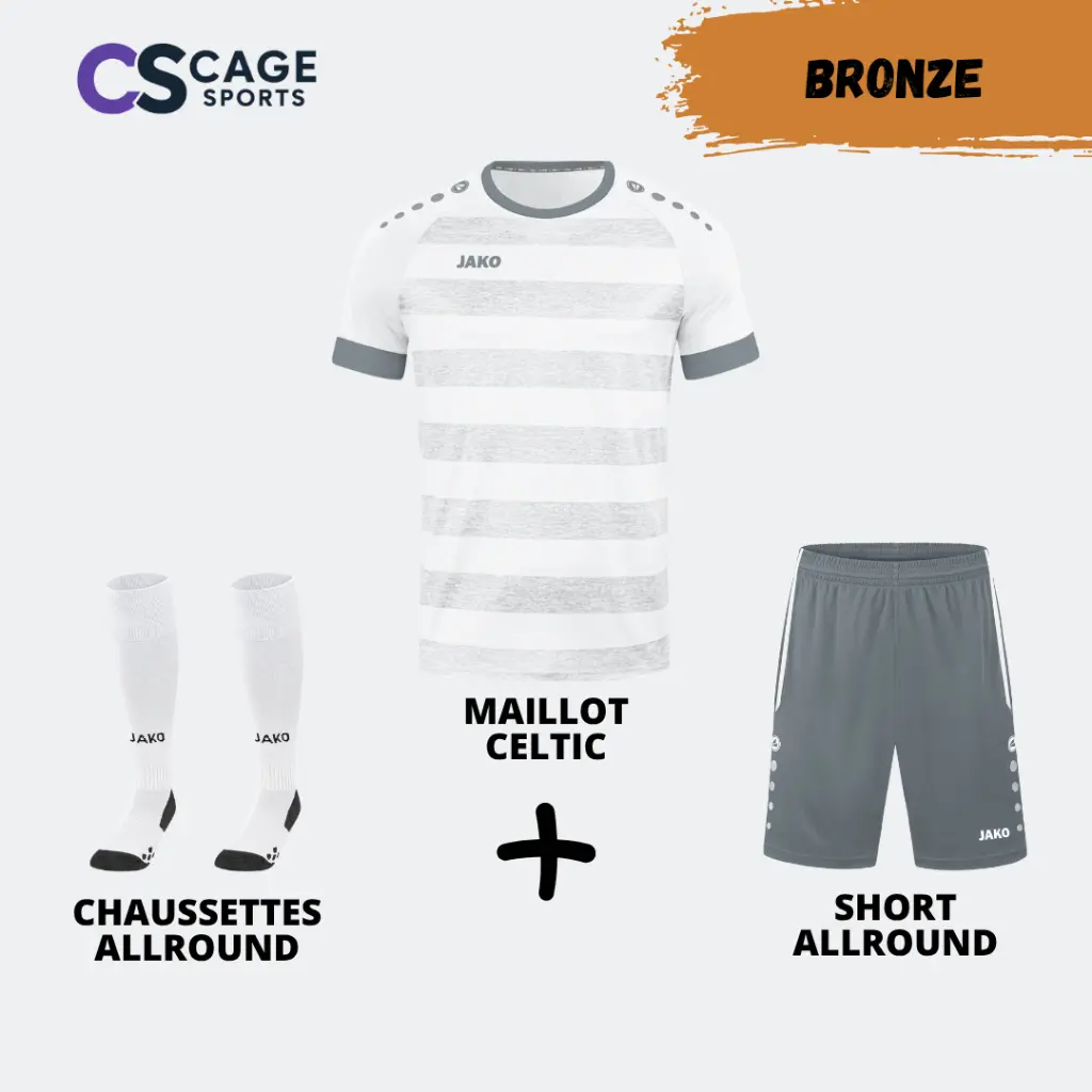 ⭐ Pack Match Bronze JAKO Celtic Junior – L’unité et la performance pour vos jeunes champions ! (blanc/gris pierre, 116, 1 (27-30))