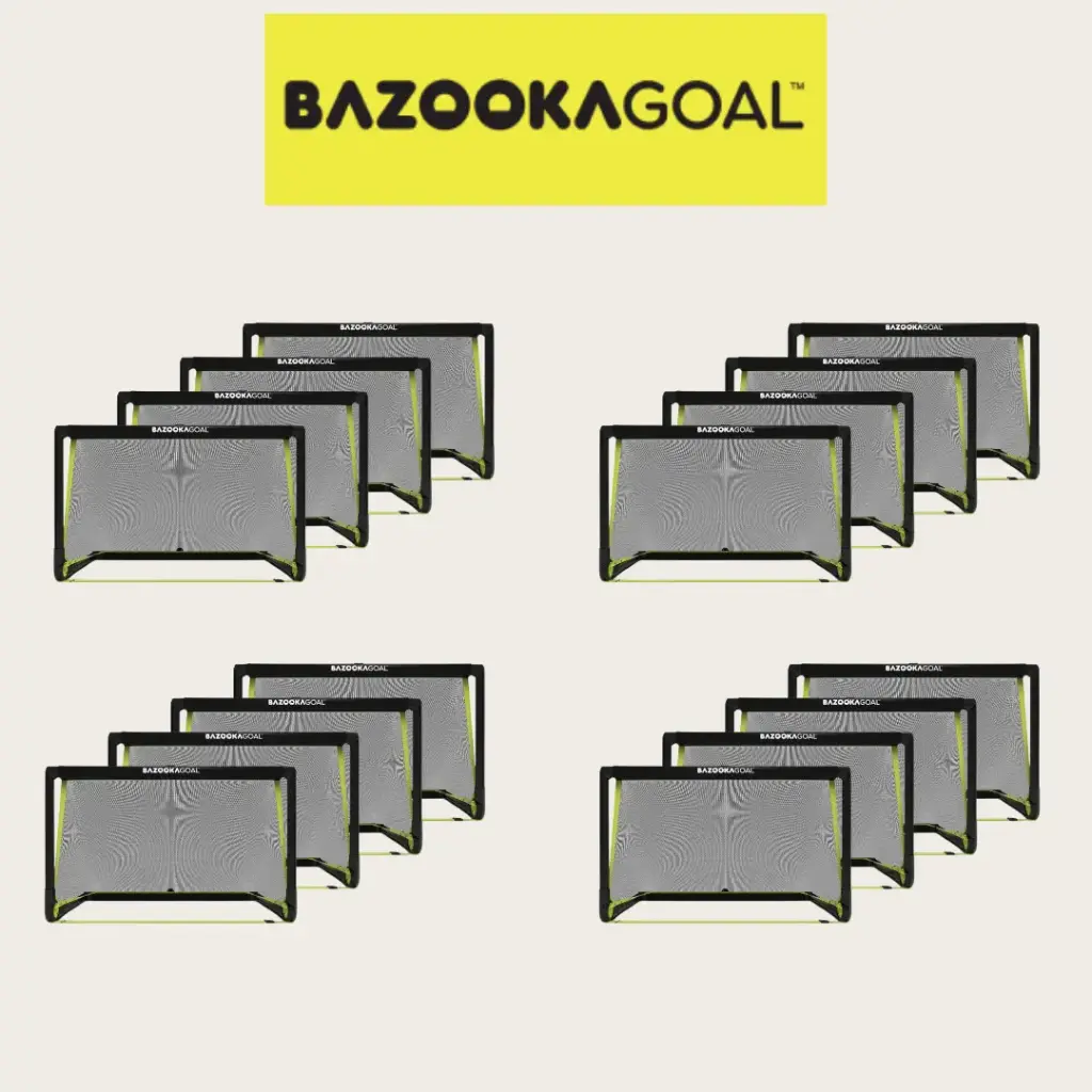 Pack académie & école de foot 16 BazookaGoal 120x75cm – Mini Buts de Foot Pliables et Portables (Rouge)